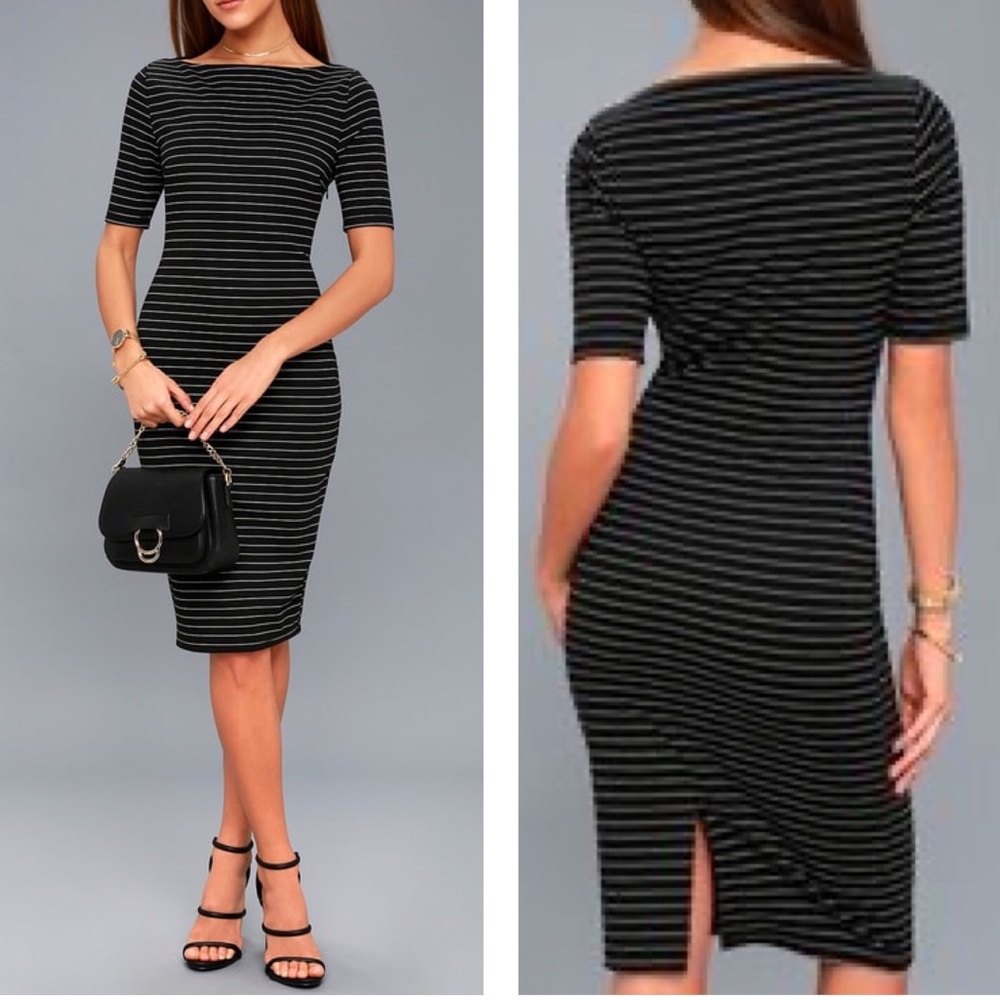 Lulus striped bodycon short sleeve midi dress